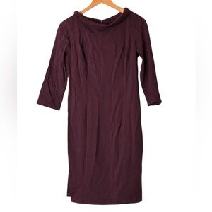 Talbots | burgundy 3/4 sleeves stretch cowl neck midi dress